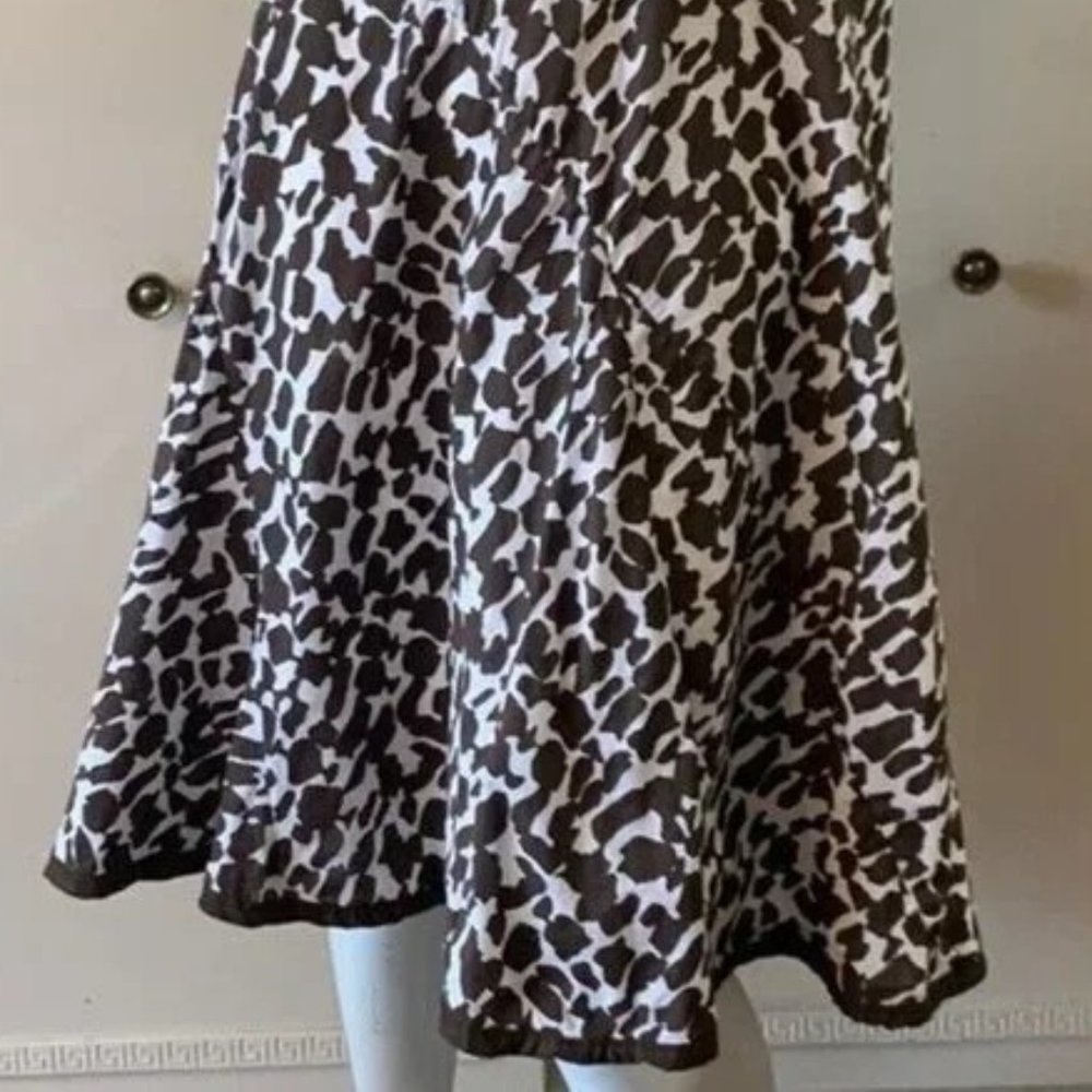 Chicos Animal Leopard Flared Midi Skirt Sz 1 M Brown Cotton Lined 28" EUC - Picture 3 of 14